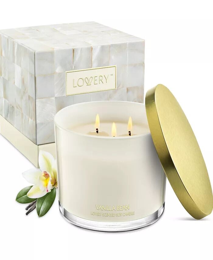 

Соевая свеча Vanilla Bean с 3 фитилями, 13 унций Lovery, белый