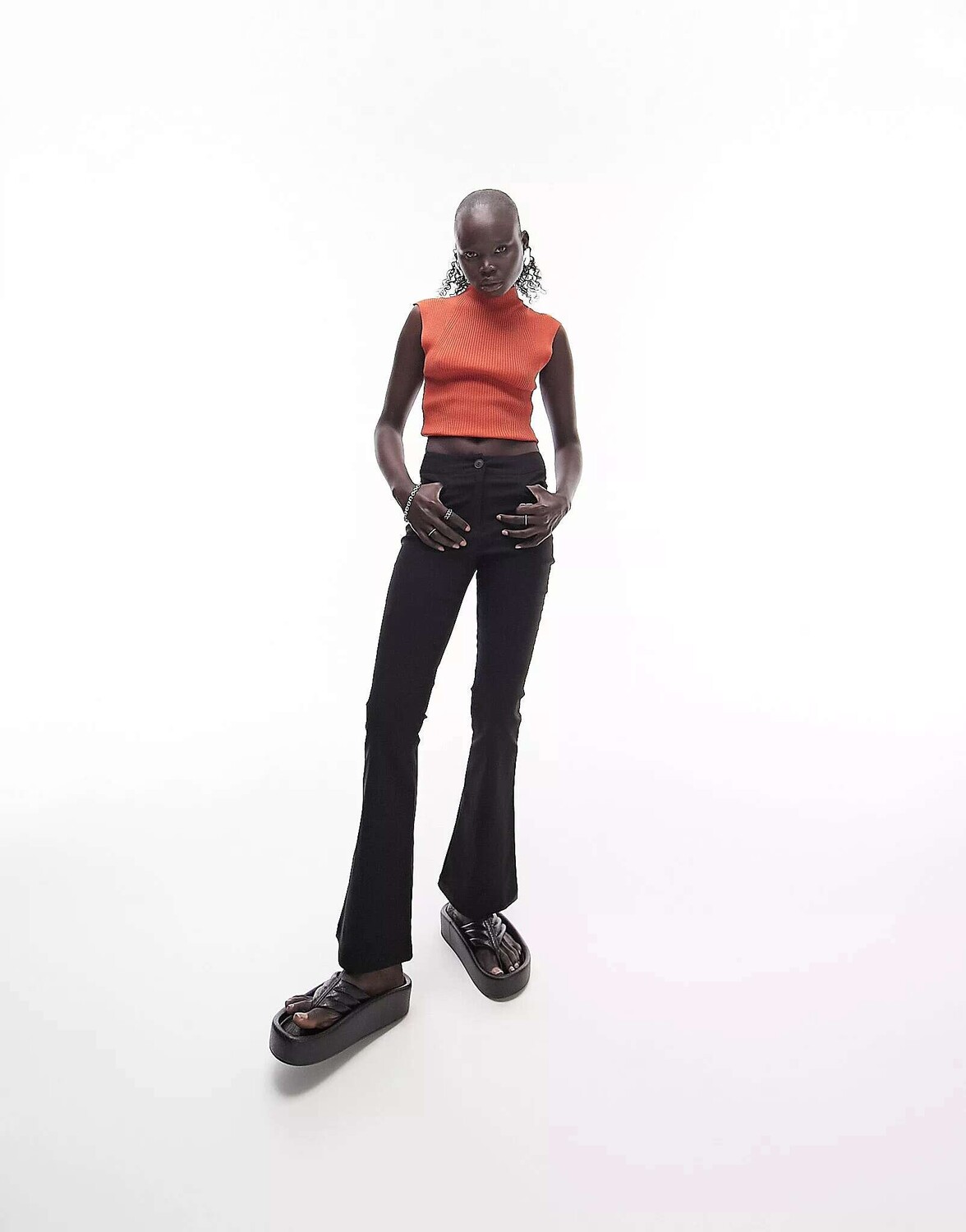 

Черные бенгальские расклешенные брюки Topshop Petite с завышенной талией, Черный, Черные бенгальские расклешенные брюки Topshop Petite с завышенной талией