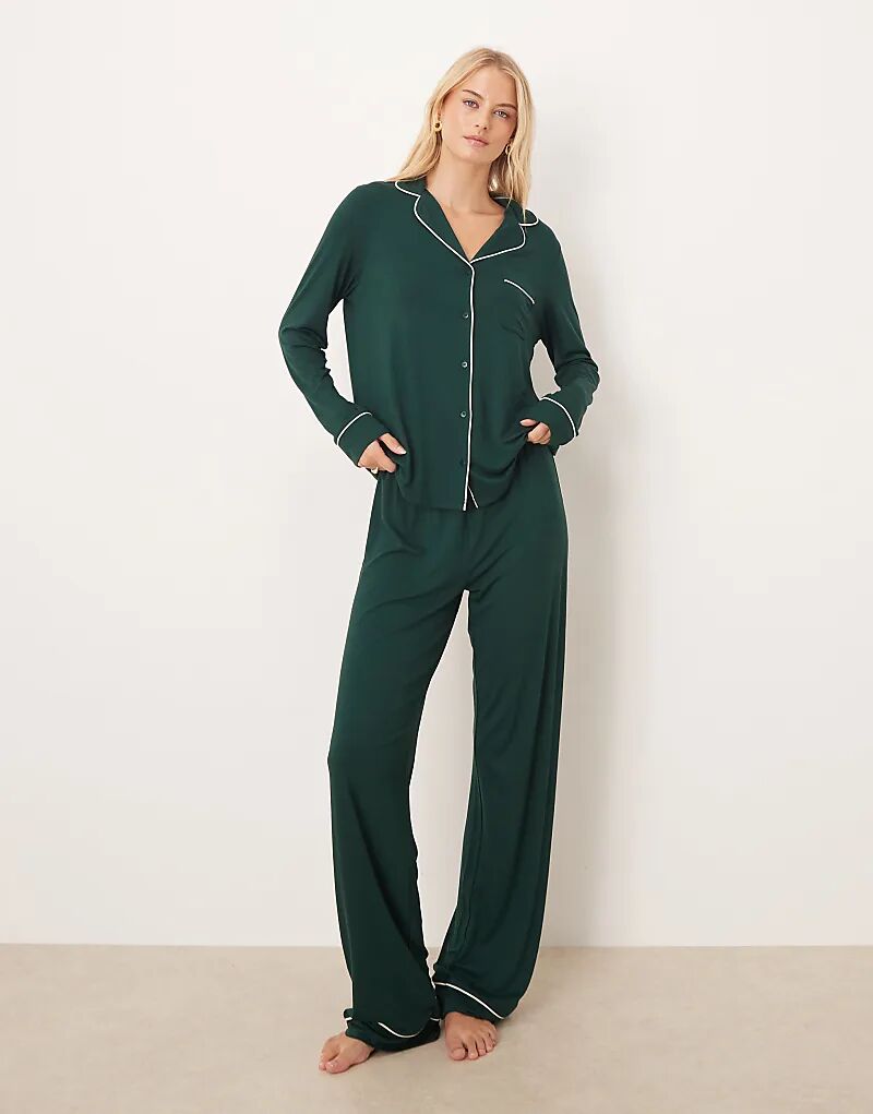 

Супермягкий пижамный комплект из рубашки с длинными рукавами и брюк ASOS DESIGN Tall темно-зеленого цвета