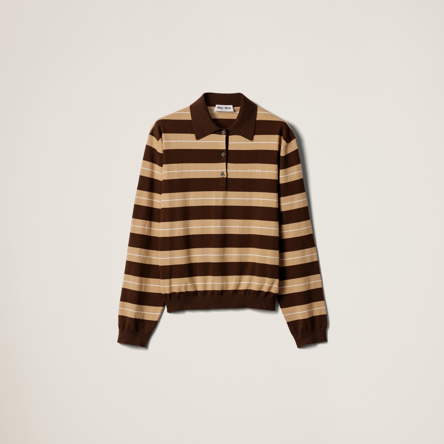 

Трикотажная хлопковая рубашка поло MIU MIU, какао коричневый/карамельный