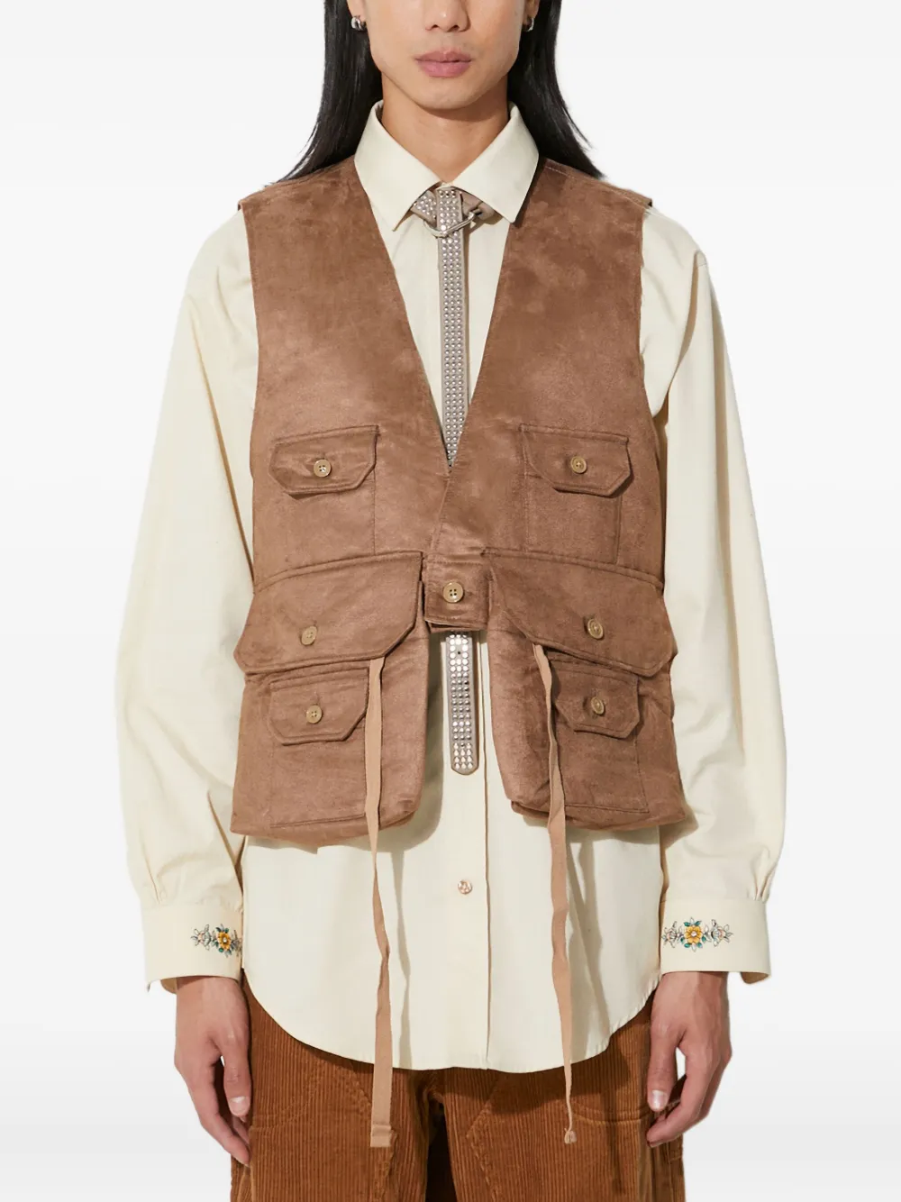 

Жилет с пуговицами и множеством карманов Engineered Garments, коричневый