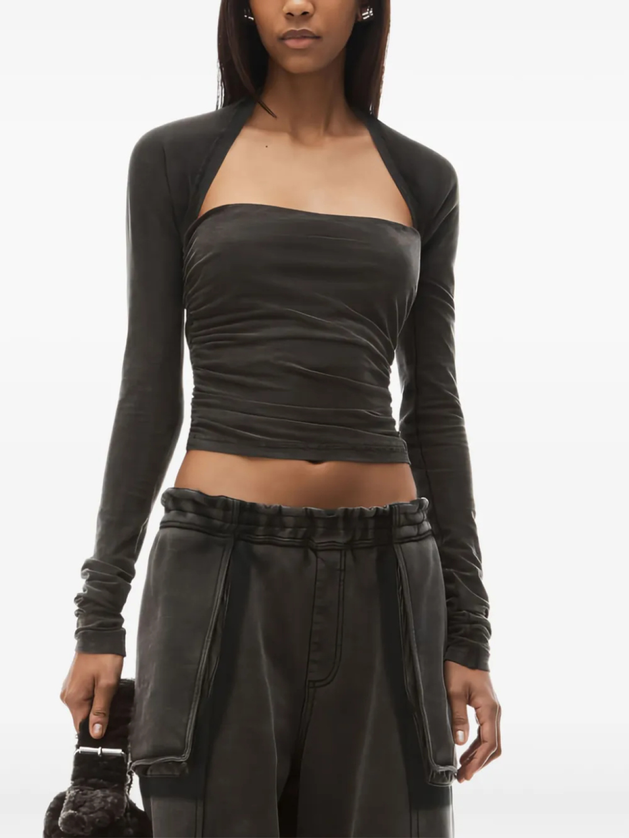 

Топ Alexander Wang с длинными рукавами и сборками, серый