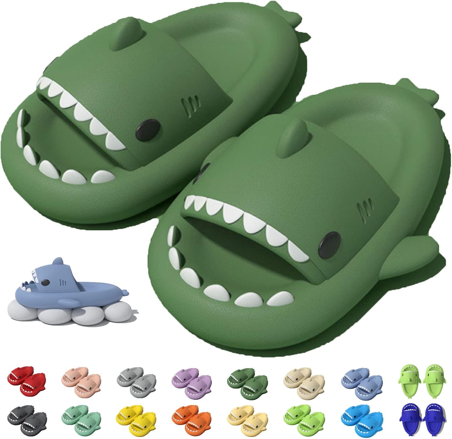 

Оригинальные шлепанцы Jfxgjuv Sharky, Нескользящие шлепанцы Shark с подушкой, сандалии для мужчин, женщин и детей, зеленый