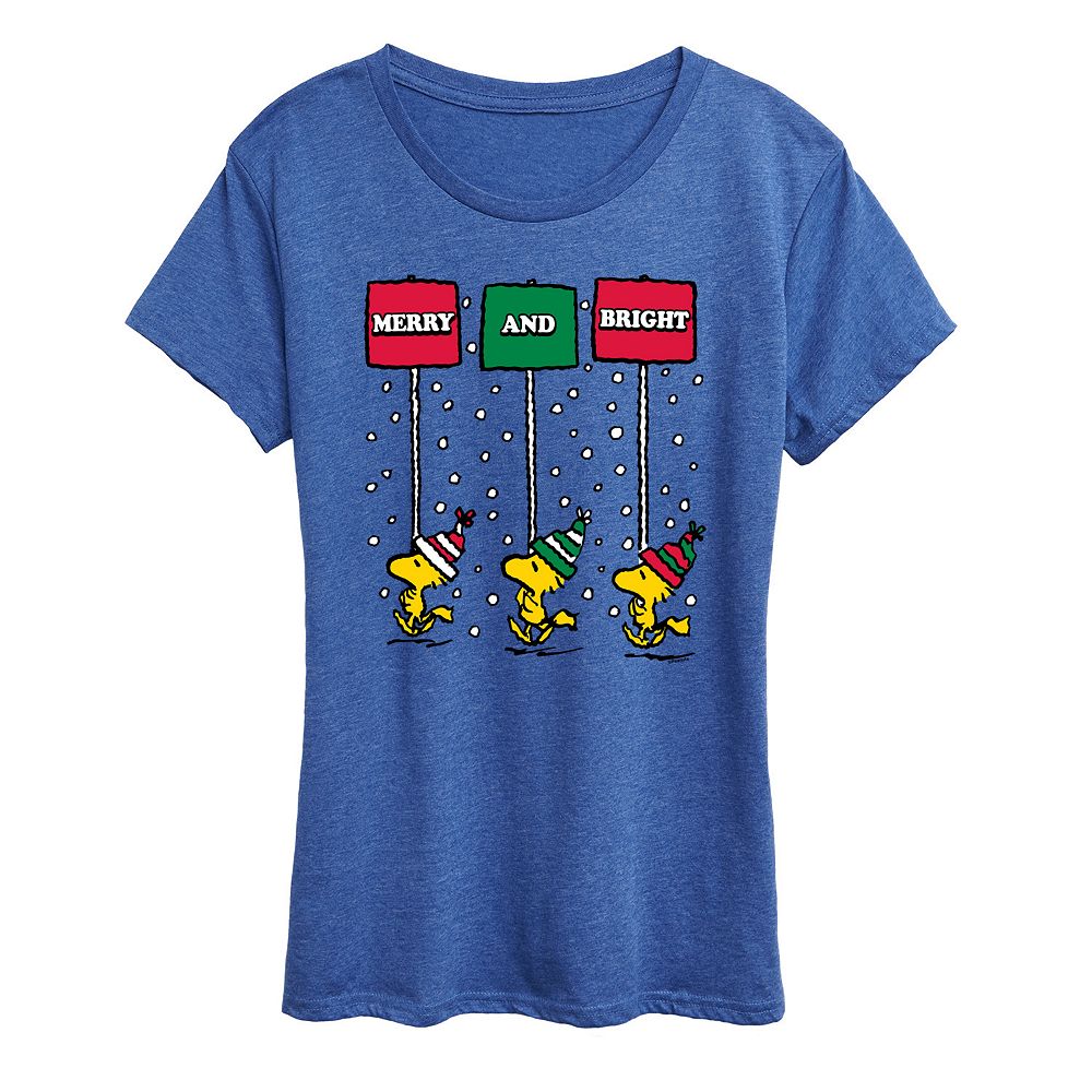 

Женская футболка Peanuts Merry & Bright с рисунком Licensed Character, цвет Heather Royal Blue