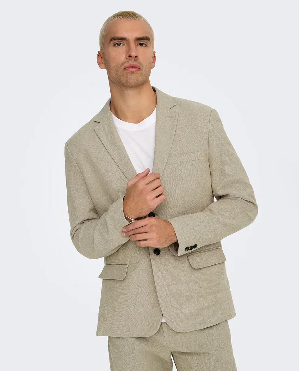 

Мужской блейзер slim fit из смеси хлопка и льна Only & Sons, серый