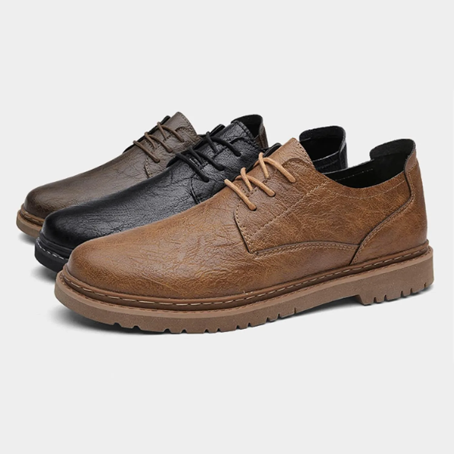 

Мужские повседневные кожаные туфли, официальные оксфорды и дерби, классическая ручная прошивка, нескользящие, дышащие, на шнуровке, плоские деловые PURCHAWEE, черный