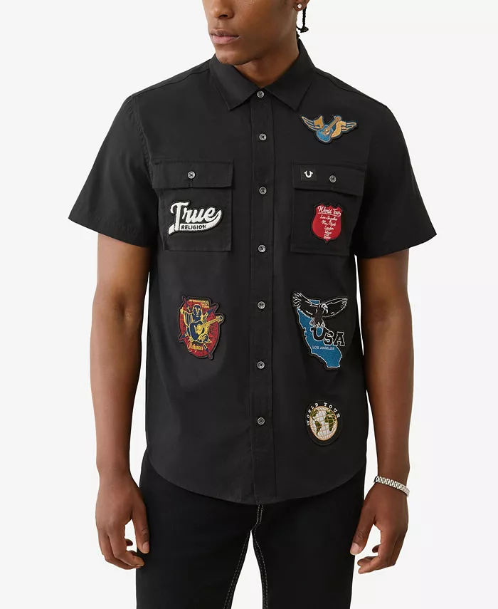 

Мужская рабочая рубашка с коротким рукавом и нашивками True Religion, черный
