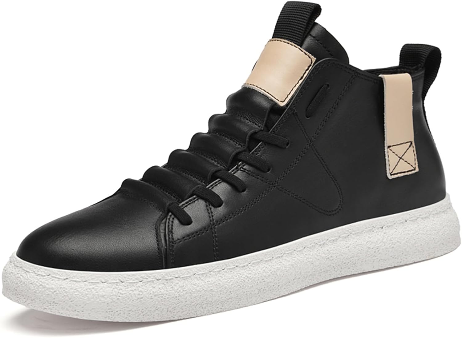 

Мужские повседневные обувь, модные высокие кожаные кроссовки, дышащие и удобные для ходьбы Abborora, черный