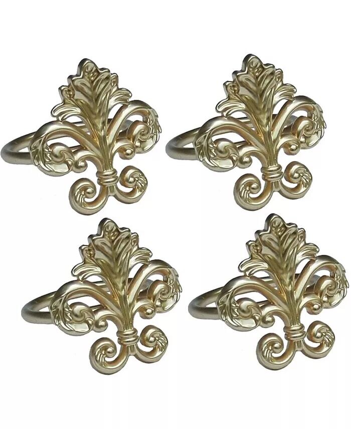 

Элегантные металлические кольца для салфеток Fleur De Lis, набор из 4 шт Manor Luxe, золото