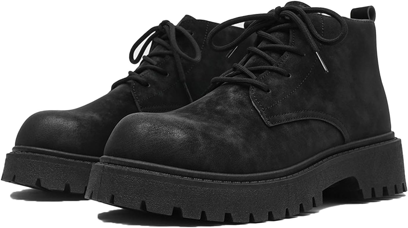 

Мужские платформенные массивные боевые ботинки на шнуровке, ретро, широкий носок, высокие, с рифленой подошвой, противоскользящие, водонепроницаемые, для работы, мотоциклов, походов и активного отдыха на природе Dfhaslkle, черный
