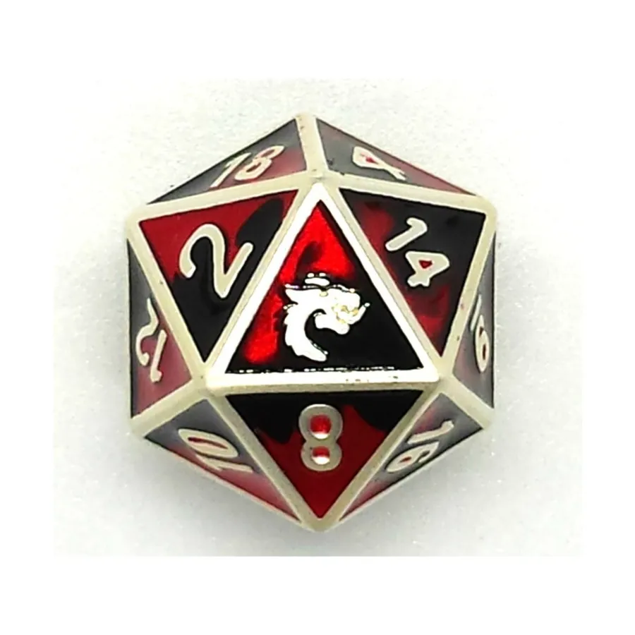

d20 Платиновый черный и красный, Metal Dice - Dragon Forged