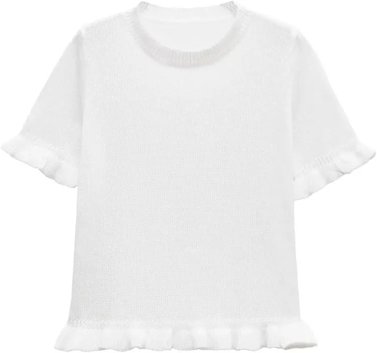 

Женский пуловер с рюшами и круглым вырезом