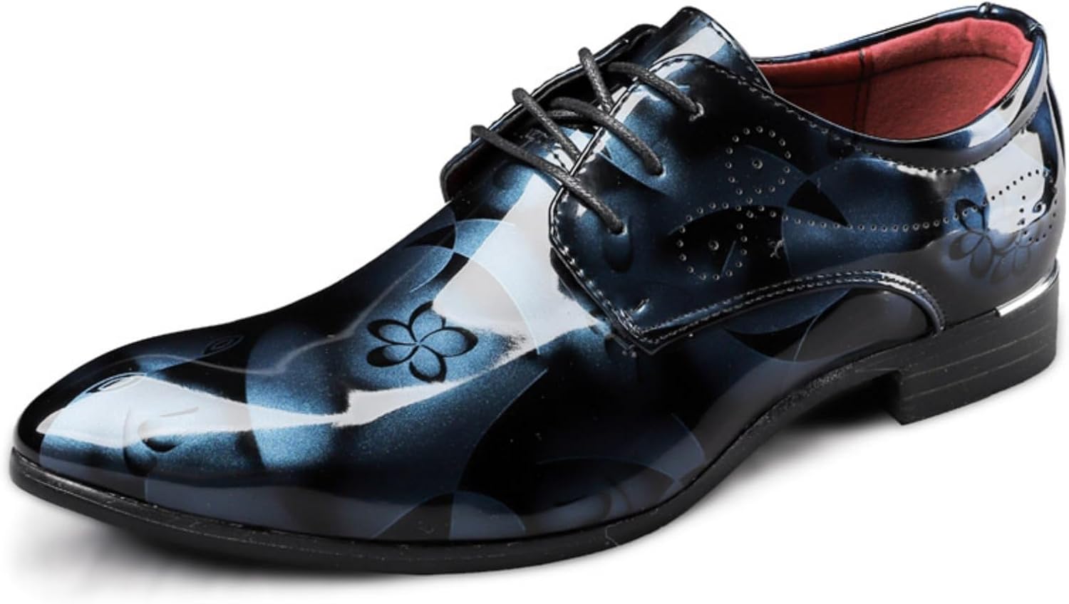 

Мужские оксфорды - заостренный носок, цветная лакированная кожа с цветочным узором, шнуровка, идеально подходят для официальных и стильных мероприятий Khwfjas, синий