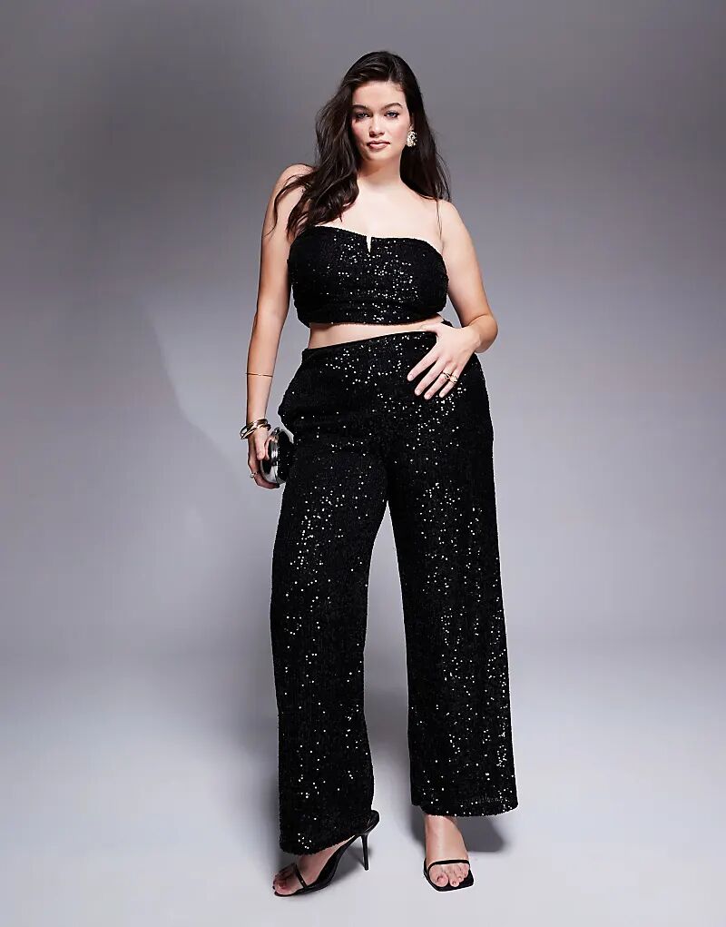

Широкие брюки с пайетками ASOS DESIGN Curve черного цвета