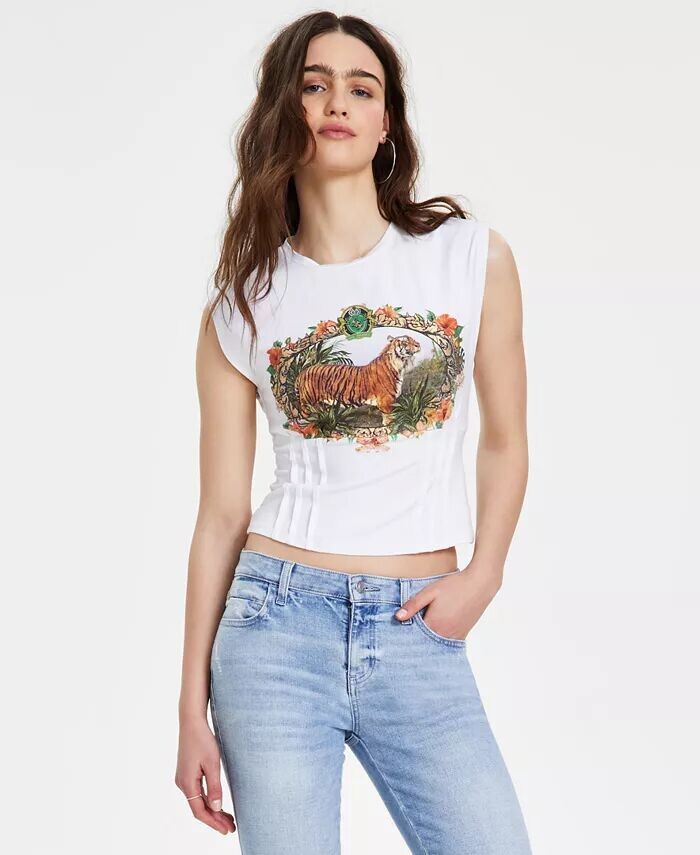

Женская корсетная футболка без рукавов с рисунком тигра GUESS, белый