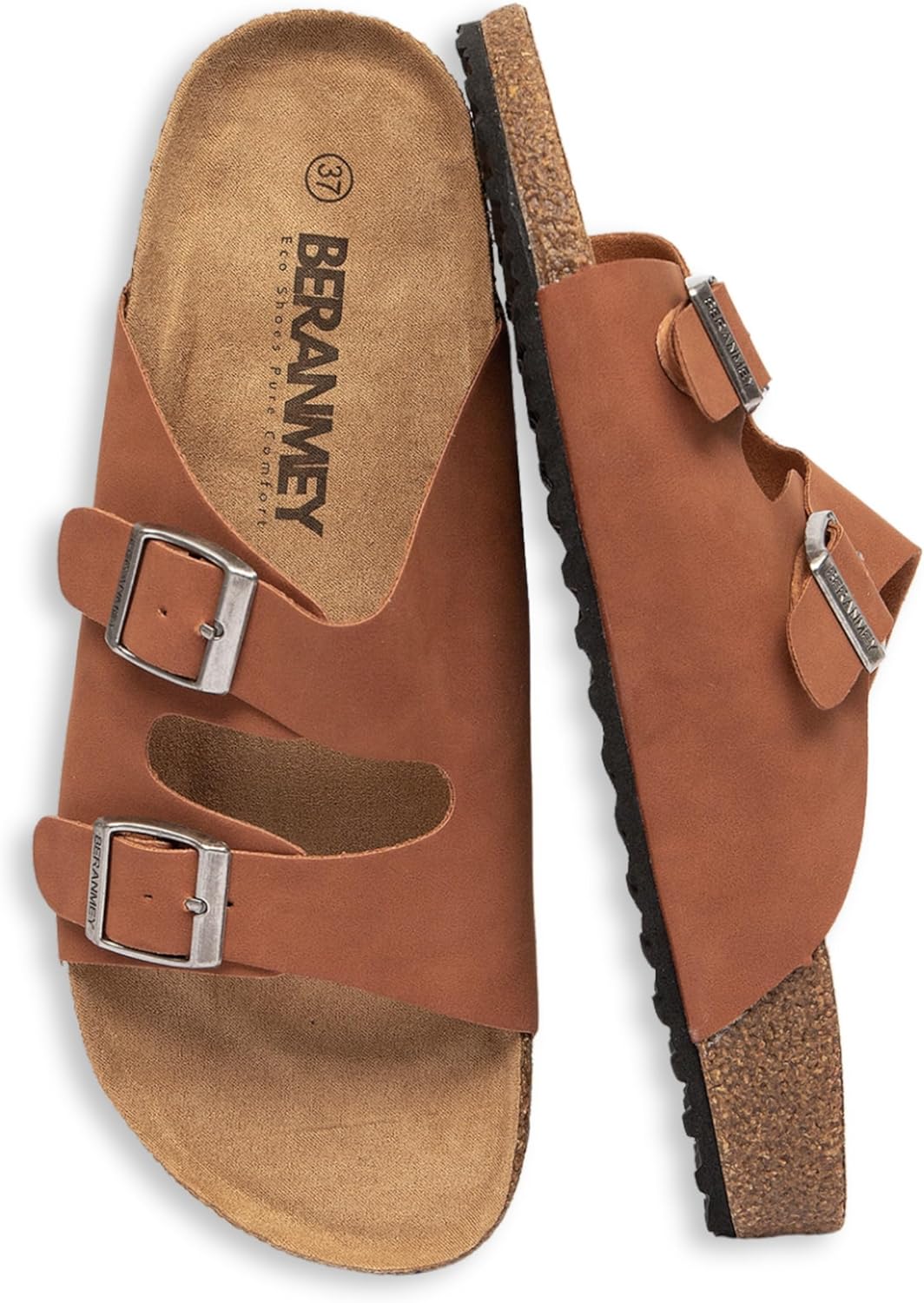 

Сандалии BERANMEY унисекс для женщин и мужчин - летние пляжные сандалии с пробковой стелькой и регулируемой пряжкой, обувь с поддержкой свода стопы на отдых/курорт/домашнее и уличное использование, коричневый