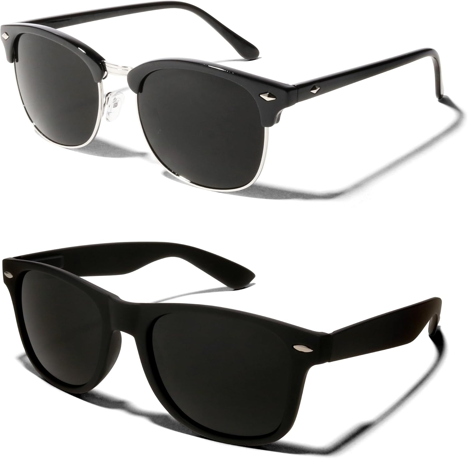 

Солнцезащитные очки ShadyVEU супертемного черного цвета с линзами, защищающими от УФ-излучения, на пружинном шарнире, в стиле ретро 80-х, 2-pack 1 Silver Black & 1 Matte Black