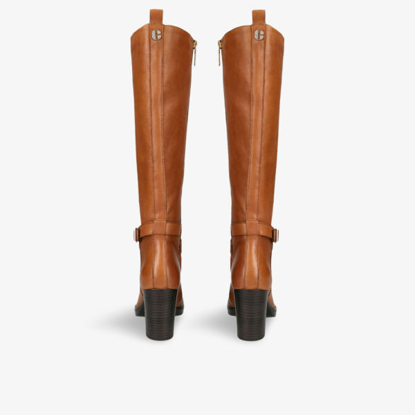 Кожаные сапоги до колена серебристого цвета с двумя пряжками Carvela, цвет tan — фото 3