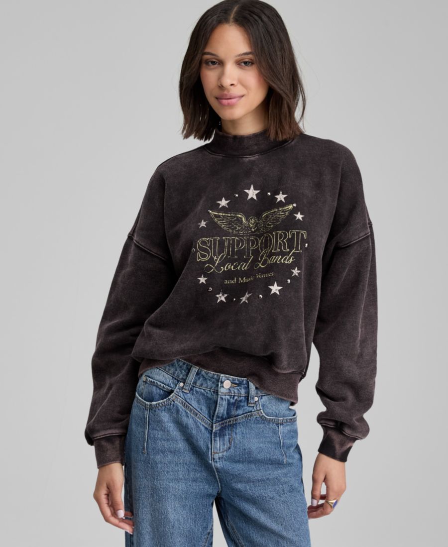 

Женская толстовка с высоким воротником и декоративными заклепками, эксклюзивно для Macy's And Now This, Grey Wash Stud