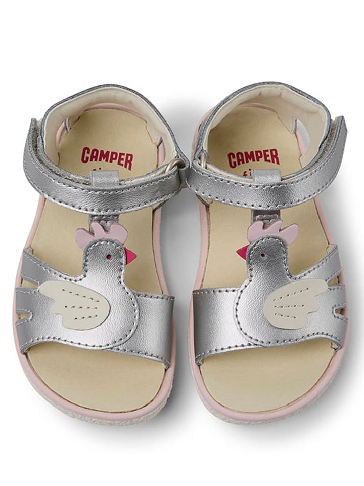 Camper Кожаные сандалии "Мико" серебристого цвета — фото 3