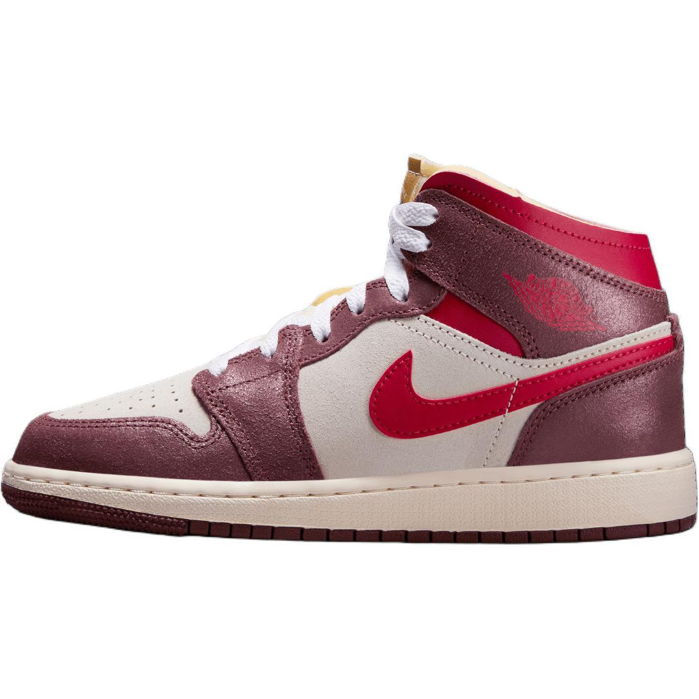 

Кроссовки баскетбольные Air 1 устойчивые к истиранию Mid Top детские White Brown Red Jordan, White/Brown Red