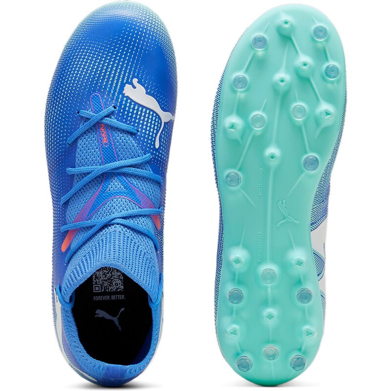 Футбольные бутсы для игры на хард Future 7 Match MG JR Puma, цвет bluemazing-puma white-electric peppermint — фото 2