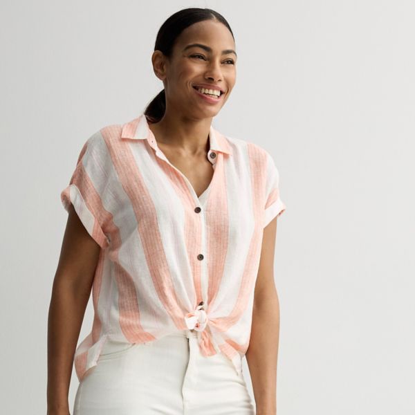 

Маленькая кемпинговая рубашка Sonoma Goods For Life, цвет pink peach stripe