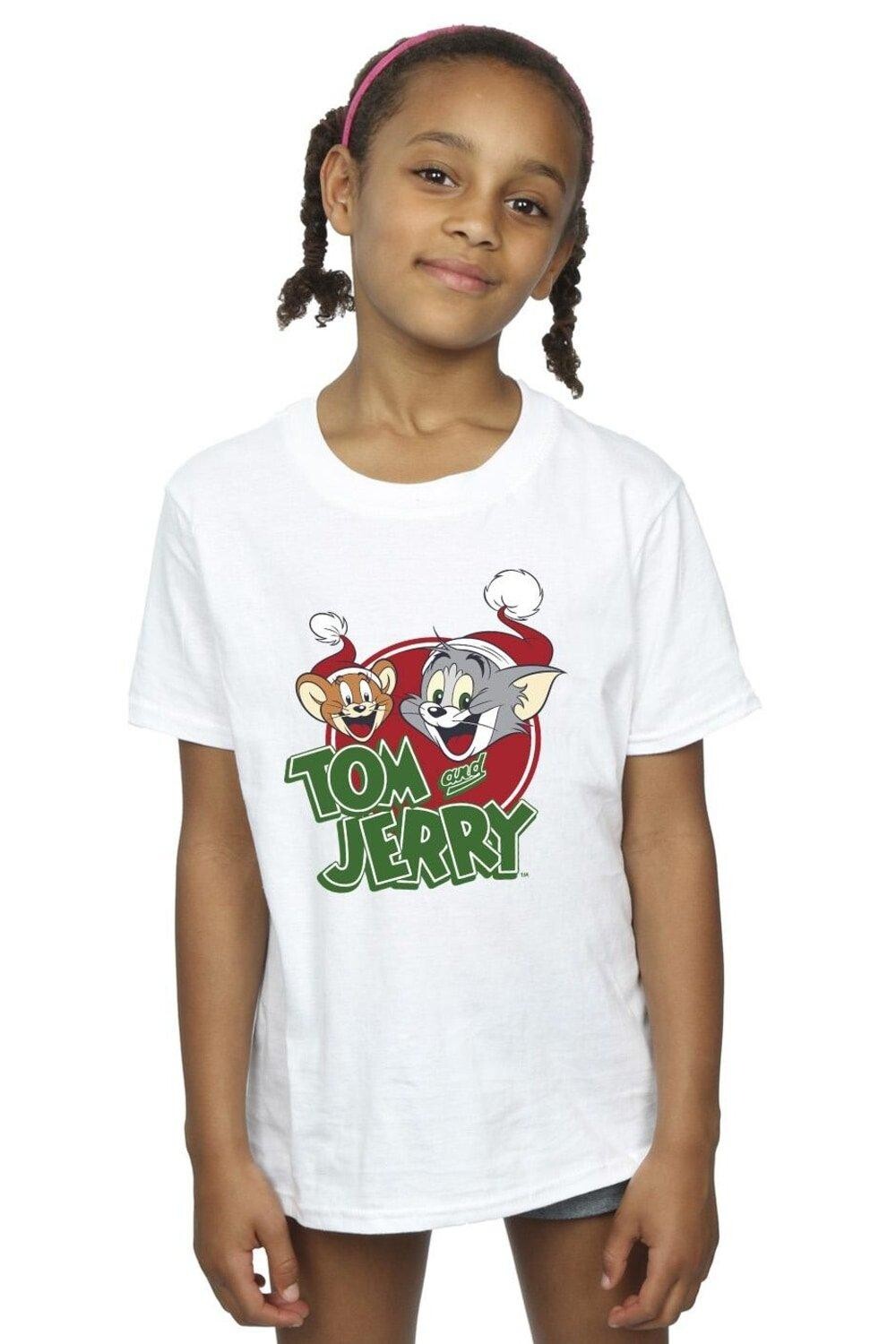 

Хлопковая футболка с логотипом Christmas Hat Tom & Jerry, белый