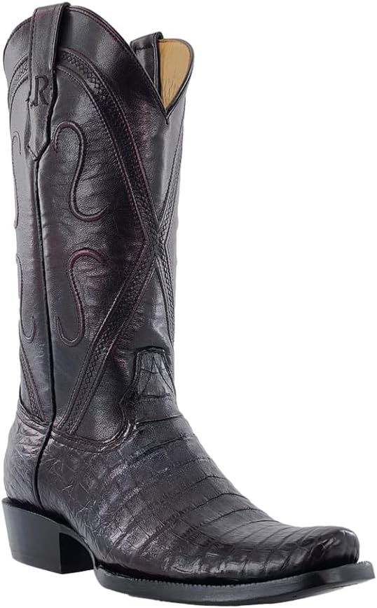 Мужские ковбойские сапоги R. Watson с черной кожей каймана, круглый носок R. Watson Boots