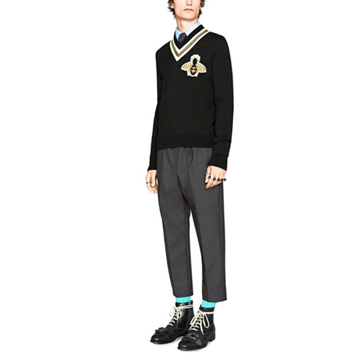 Свитер Gucci Embroidered V neck White Unisex Black 452796-X5H38-1082, черный — фото 2