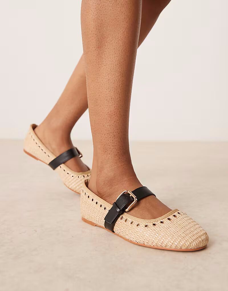ASOS DESIGN Wide Fit Larson люверсы балетки Мэри Джейн из натурального плетения