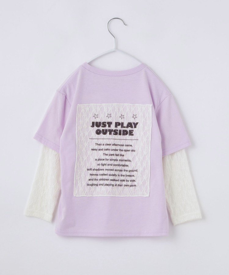 Многослойная футболка с длинными рукавами и кружевной аппликацией THE SHOP TK, Lavender(080) — фото 4