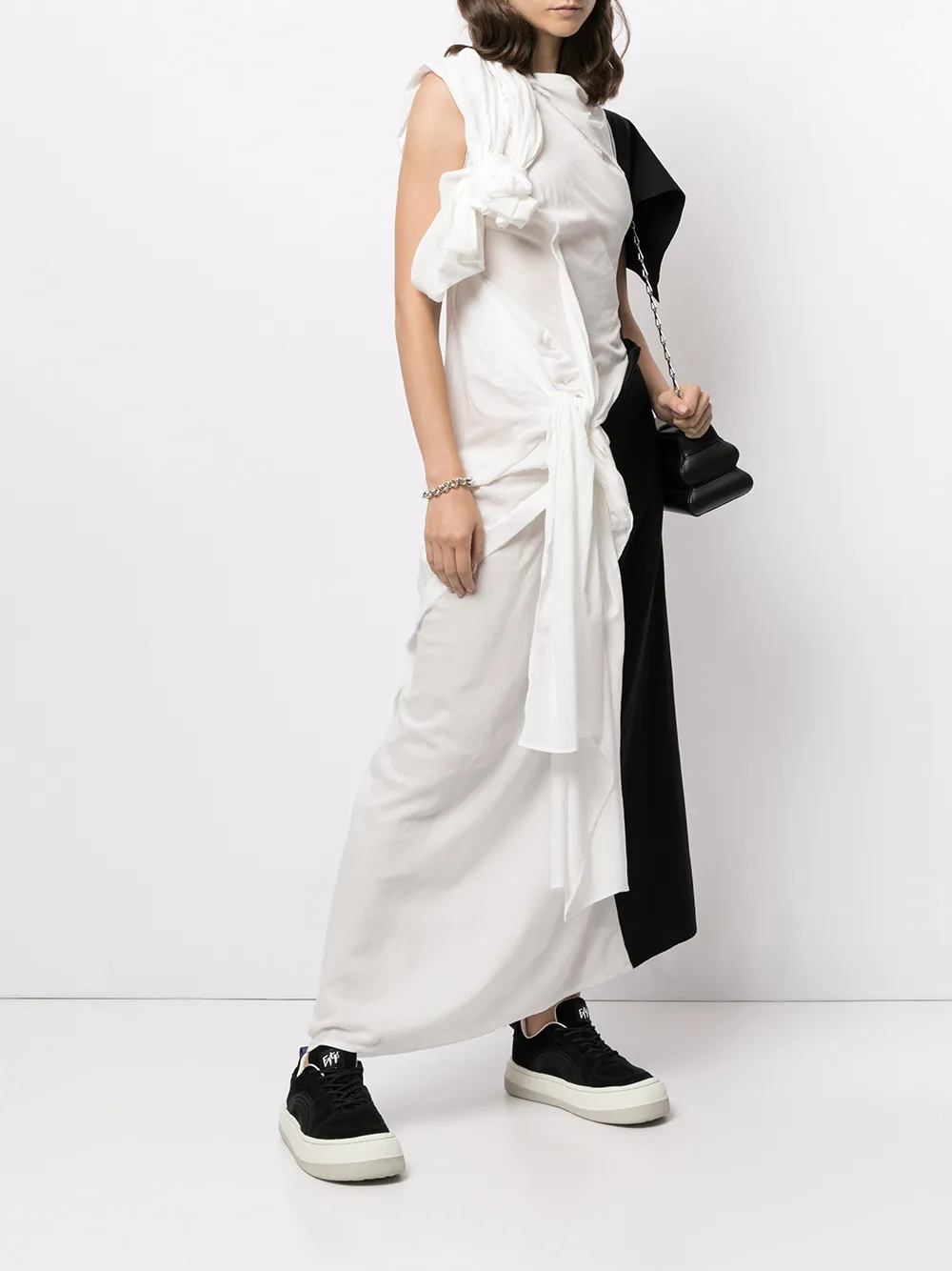Платье асимметричного кроя в стиле колор-блок Yohji Yamamoto, белый — фото 2