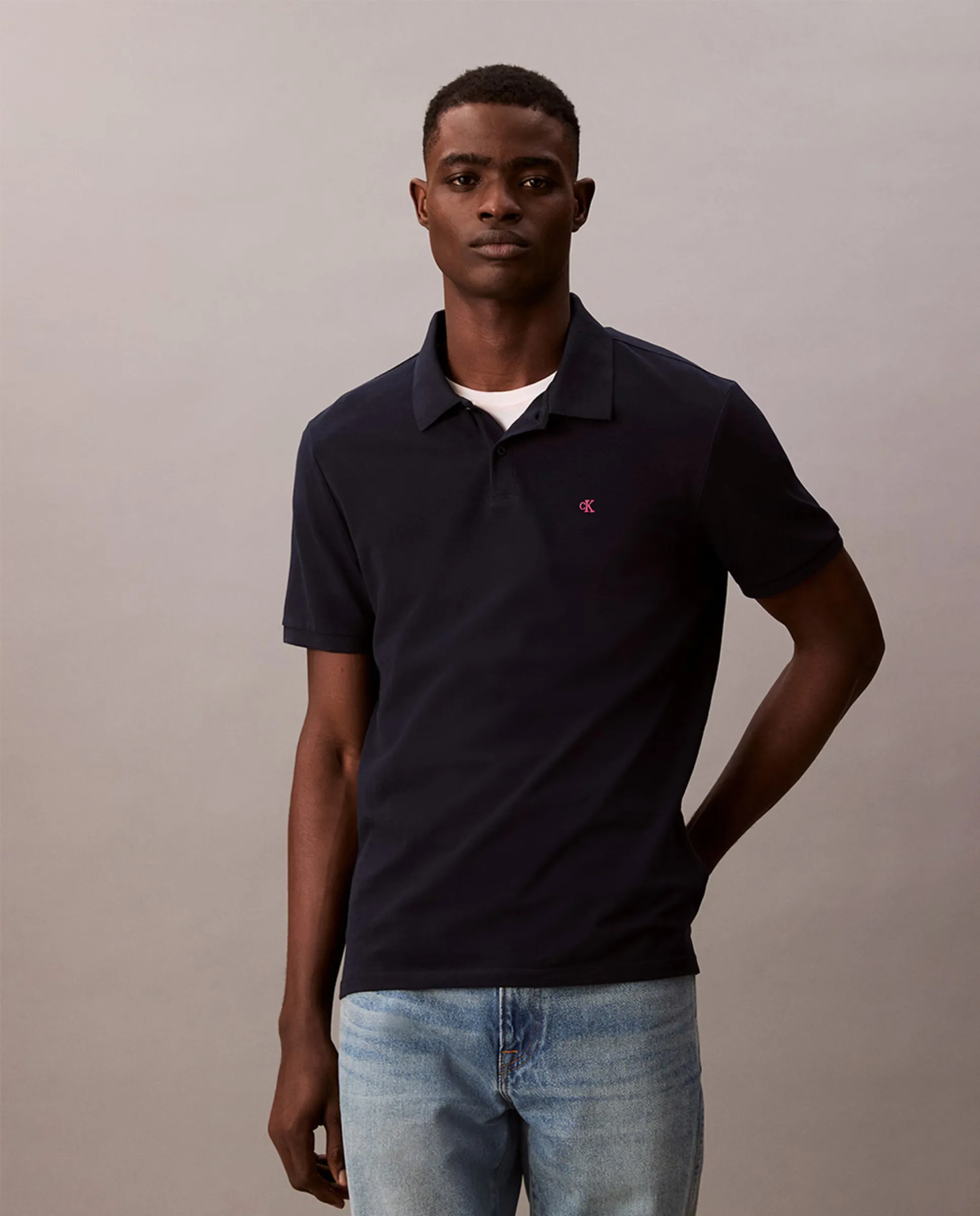 

Поло для мужчин из пике с логотипом Calvin Klein Jeans, темно-синий