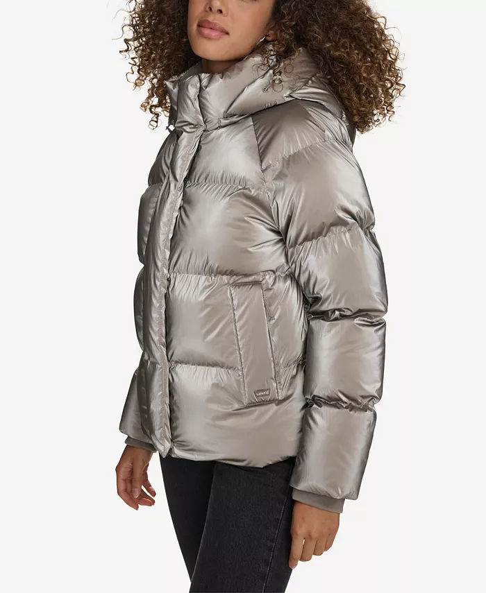 Женская стеганая куртка с капюшоном Puffer Levi's, серебряный — фото 4