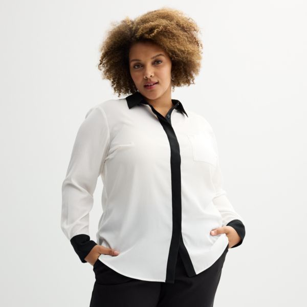 

Просторная рубашка с запахом и пуговицами Plus size Nine West, цвет white black