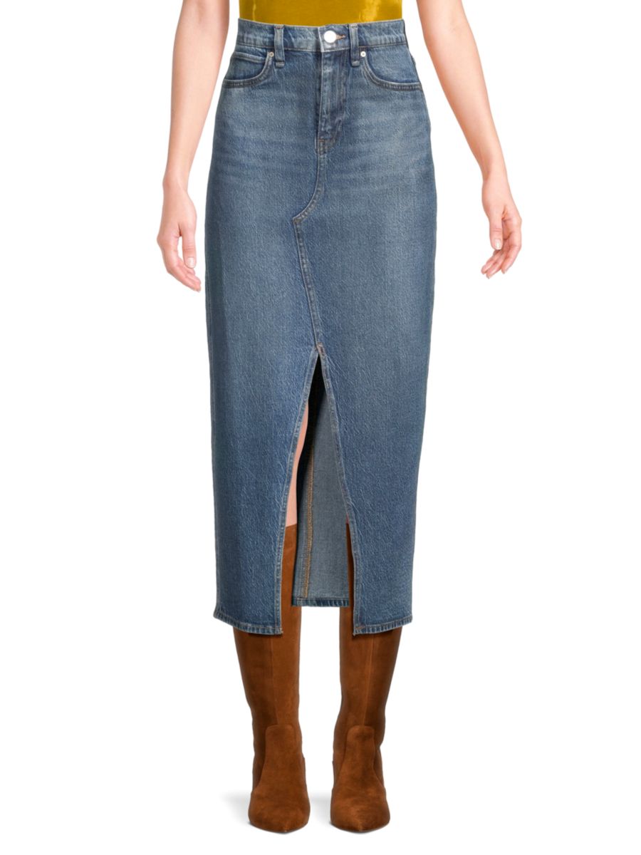 

Реконструированная джинсовая юбка миди Hudson Jeans, цвет Coated Indigo