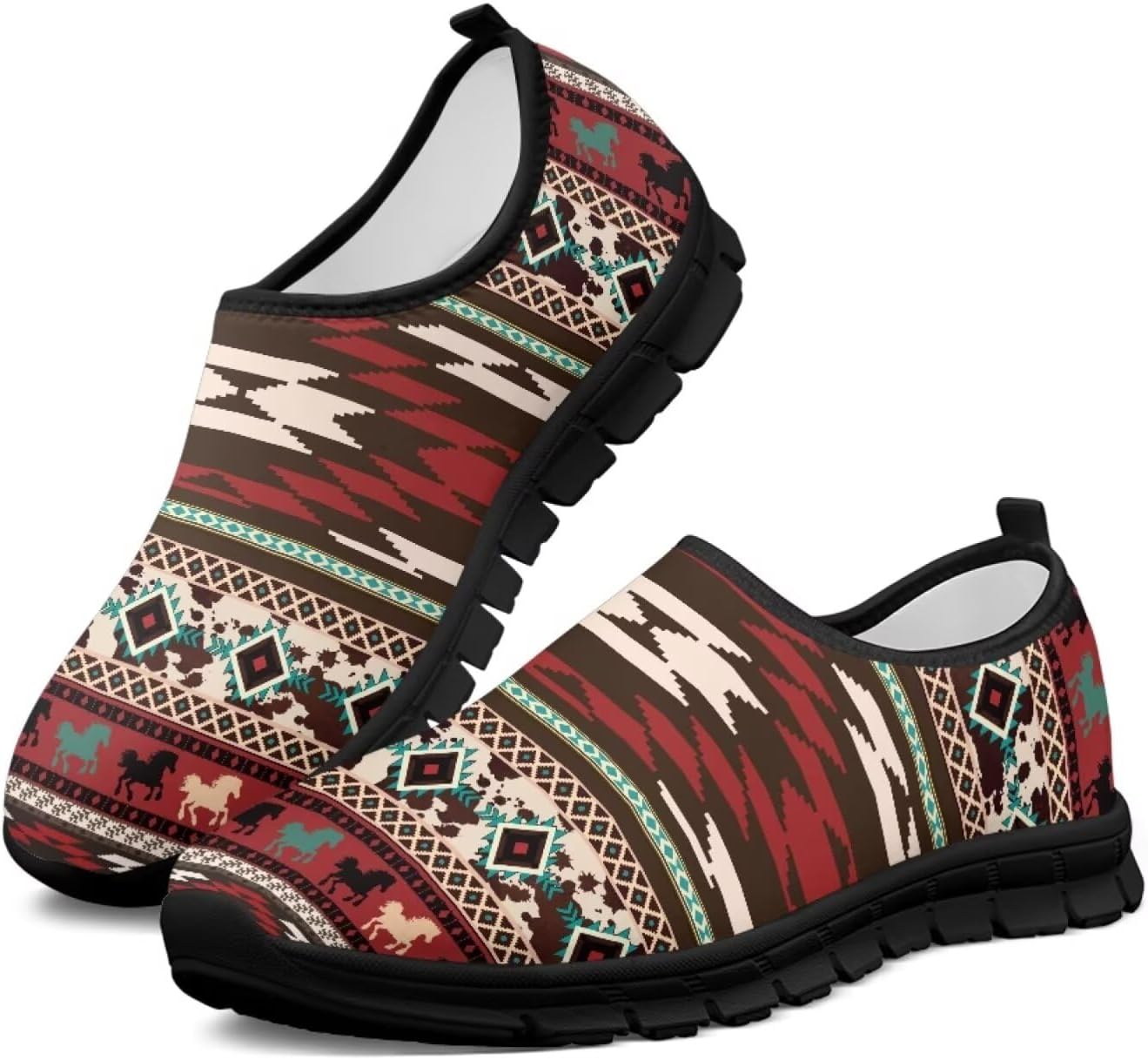 

Мужские слипоны Howilath Western Tribal Aztec, повседневная обувь, кроссовки для бега, дышащие, без застежек, Ethnic Geometric Aztec Horse