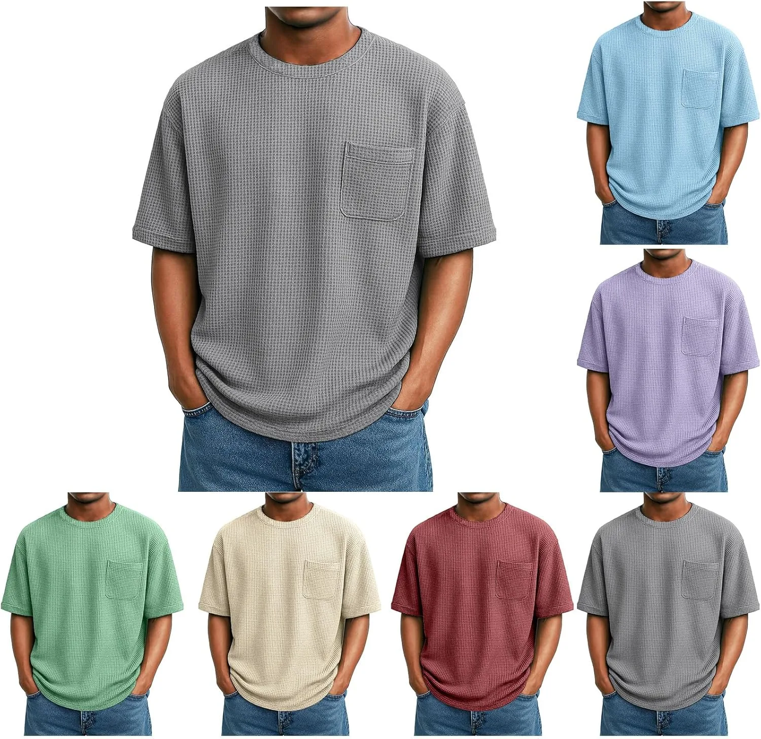 

Футболка Oversized для мужчин, короткий рукав, свободный крой, карманы Thatrich