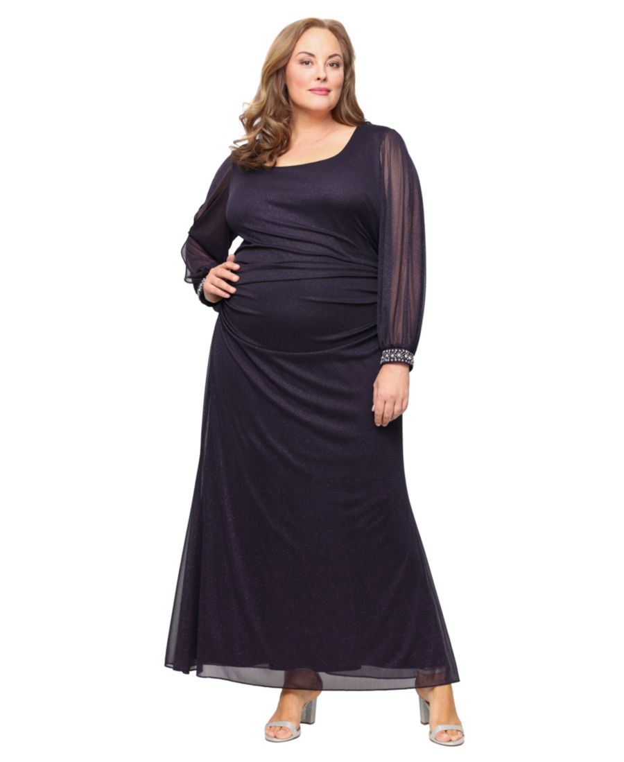 

Длинное платье большого размера из блестящей сетки SL Fashions, Plum