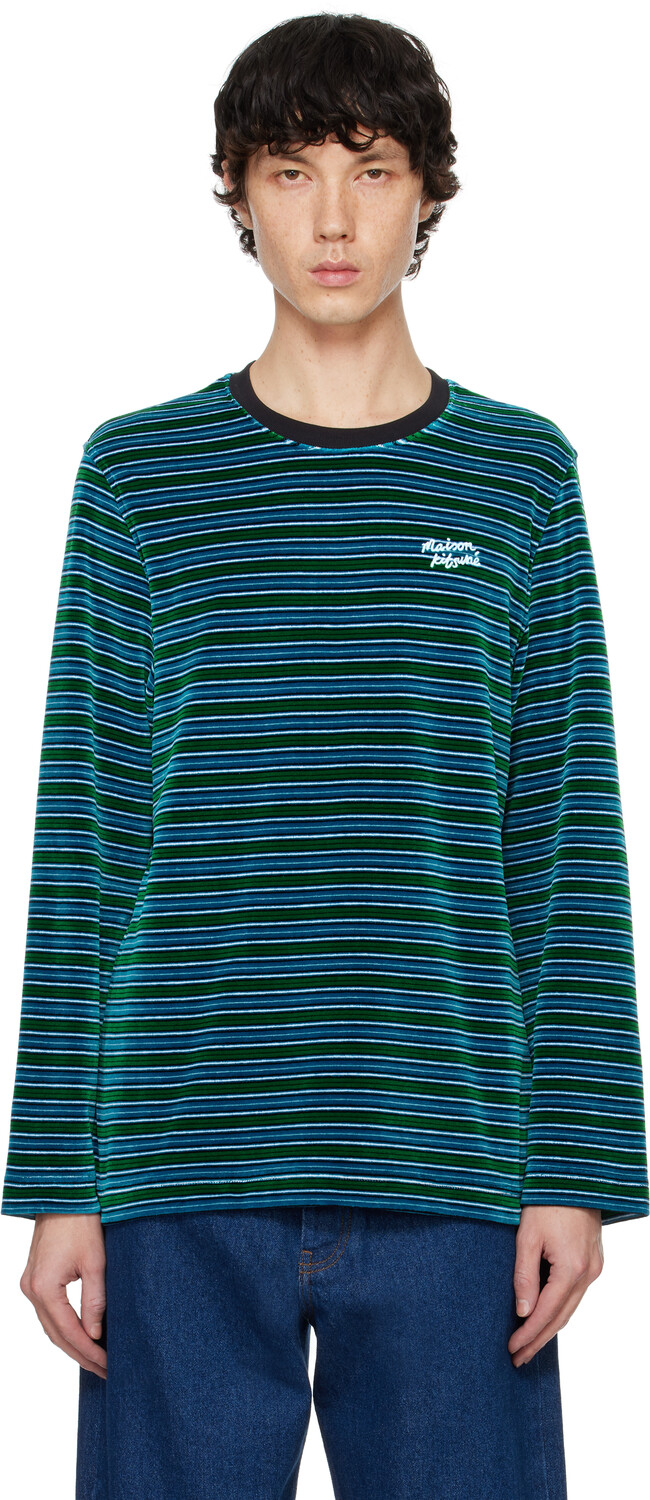 

Футболка с длинным рукавом из бархата в синюю полоску Maison Kitsune