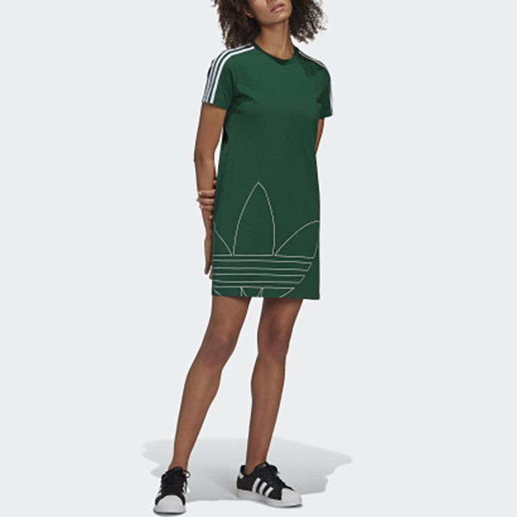 Платье ADICOLOR с короткими рукавами женское темно-зеленое Adidas Originals — фото 3