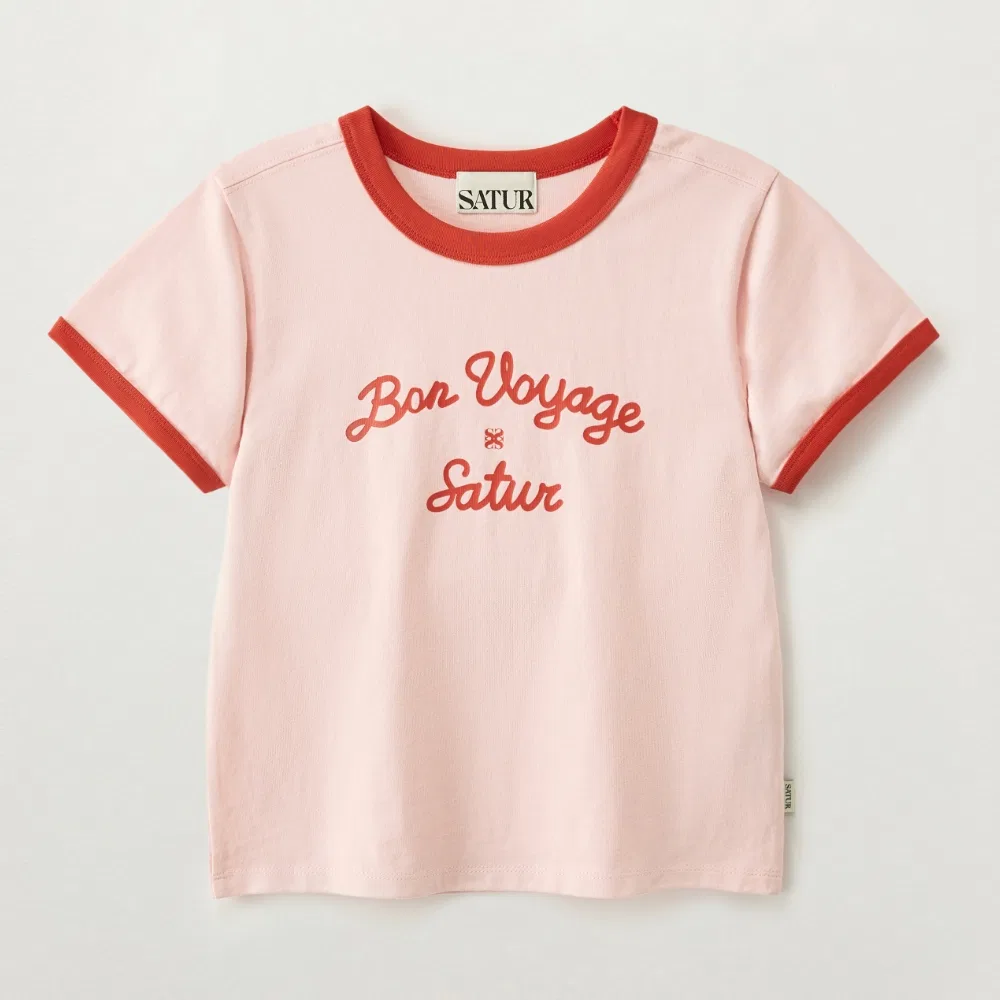 Детская розовая футболка-рингер с коротким рукавом Bon Voyage от Satur Kids — фото 3