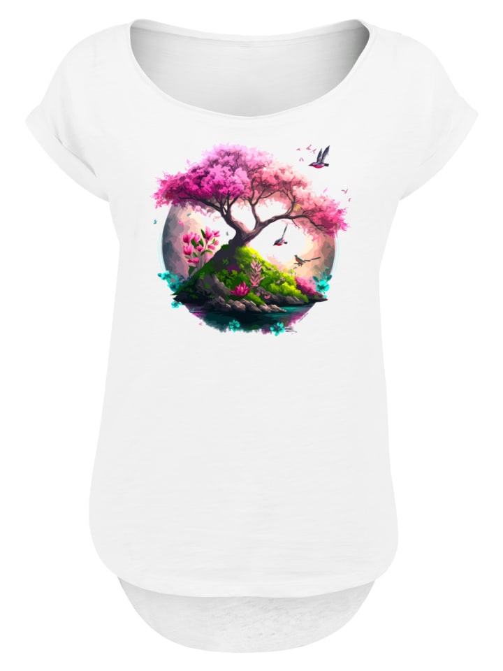 

Удлиненная футболка с рисунком цветущей вишни и дерева белого цвета. F4NT4STIC, Белый, Удлиненная футболка с рисунком цветущей вишни и дерева белого цвета. F4NT4STIC