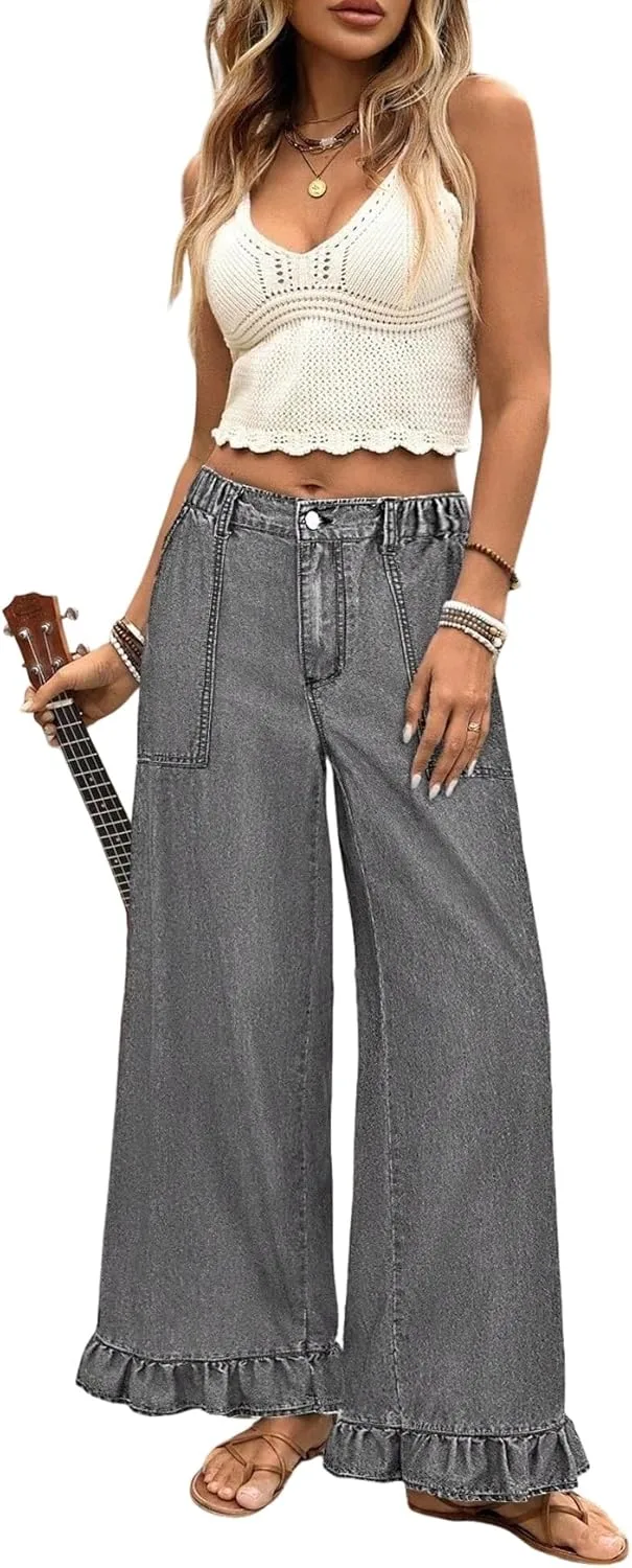 

Женские джинсы Wide Leg Plus Size Denim с рюшами Dasimutko