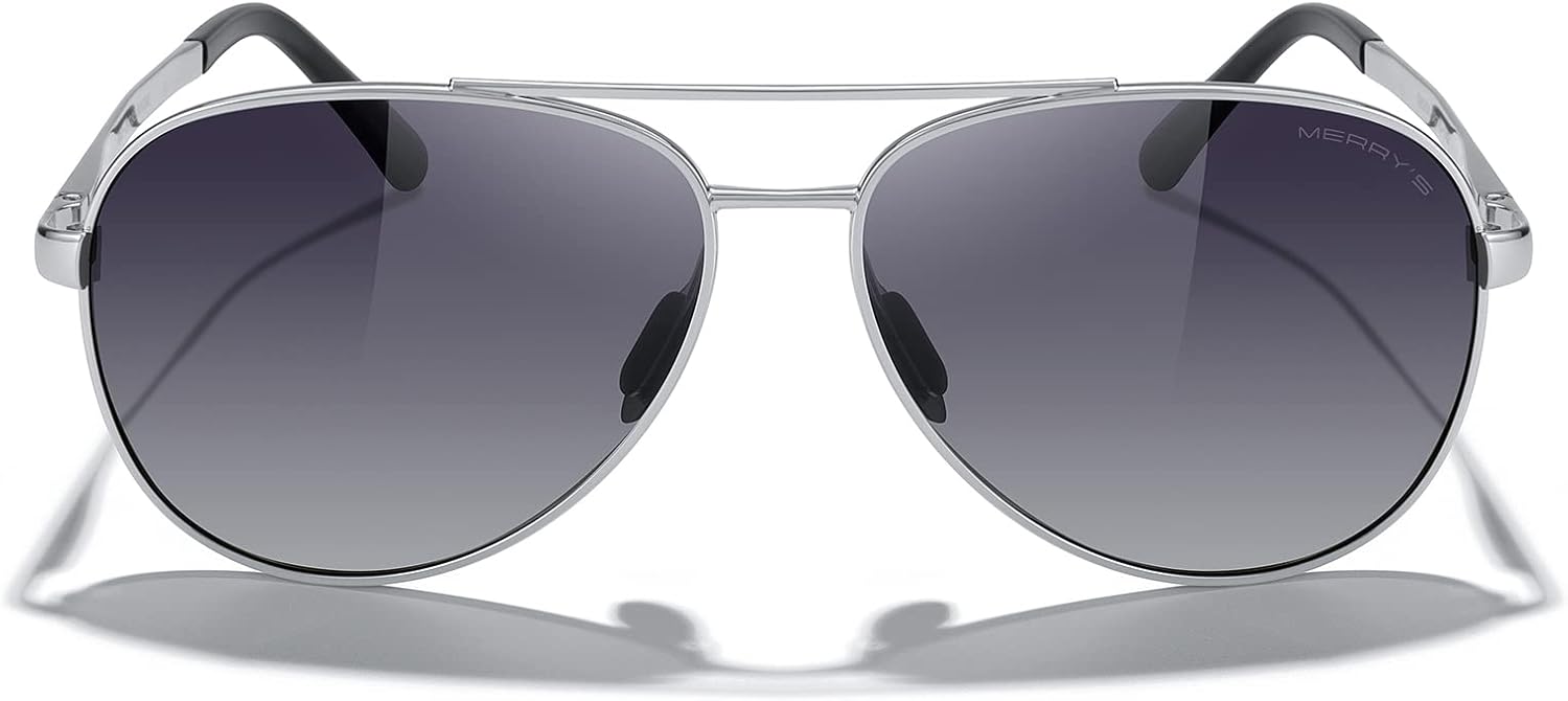 

Солнцезащитные очки-авиаторы MERRY'S для мужчин и женщин - поляризованные очки для вождения, зеркальные линзы, защита от УФ-излучения UV 400, диаметр линз 58 мм, Silver Frame/Gray Gradient Lens