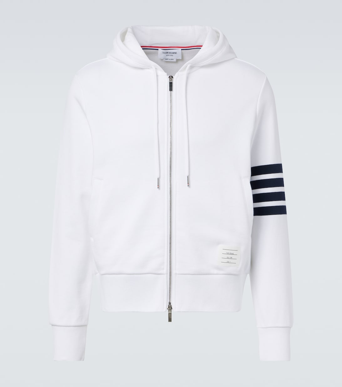 

Хлопковый джерси худи с 4-мя полосками Thom Browne, White/Navy