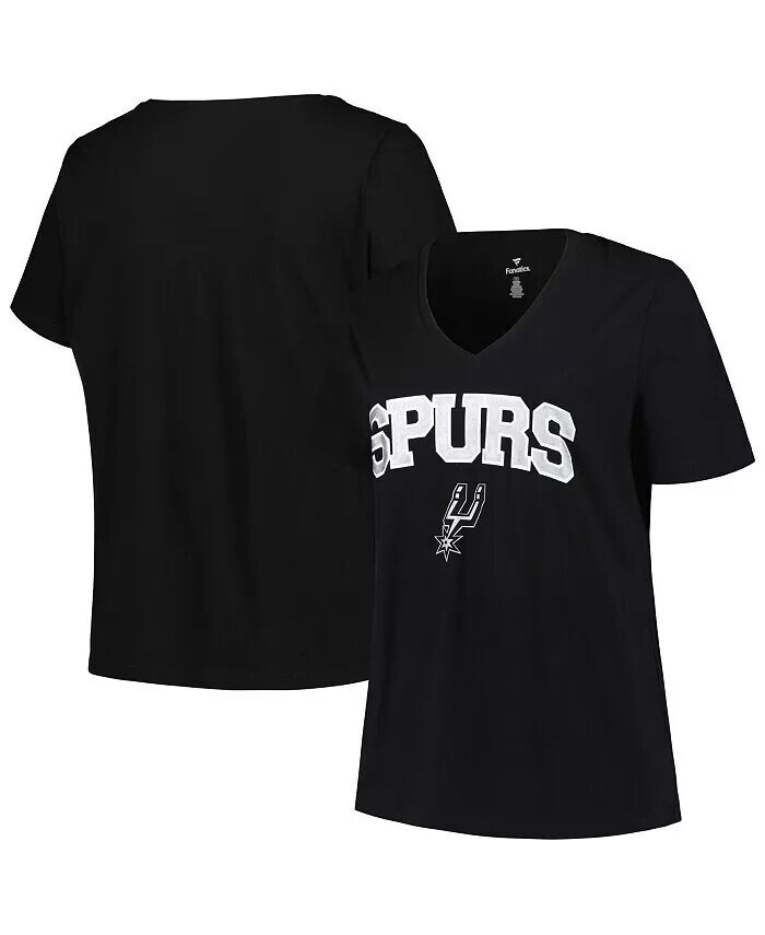 

Женская черная футболка San Antonio Spurs Plus Size Arch Over Logo с V-образным вырезом Profile