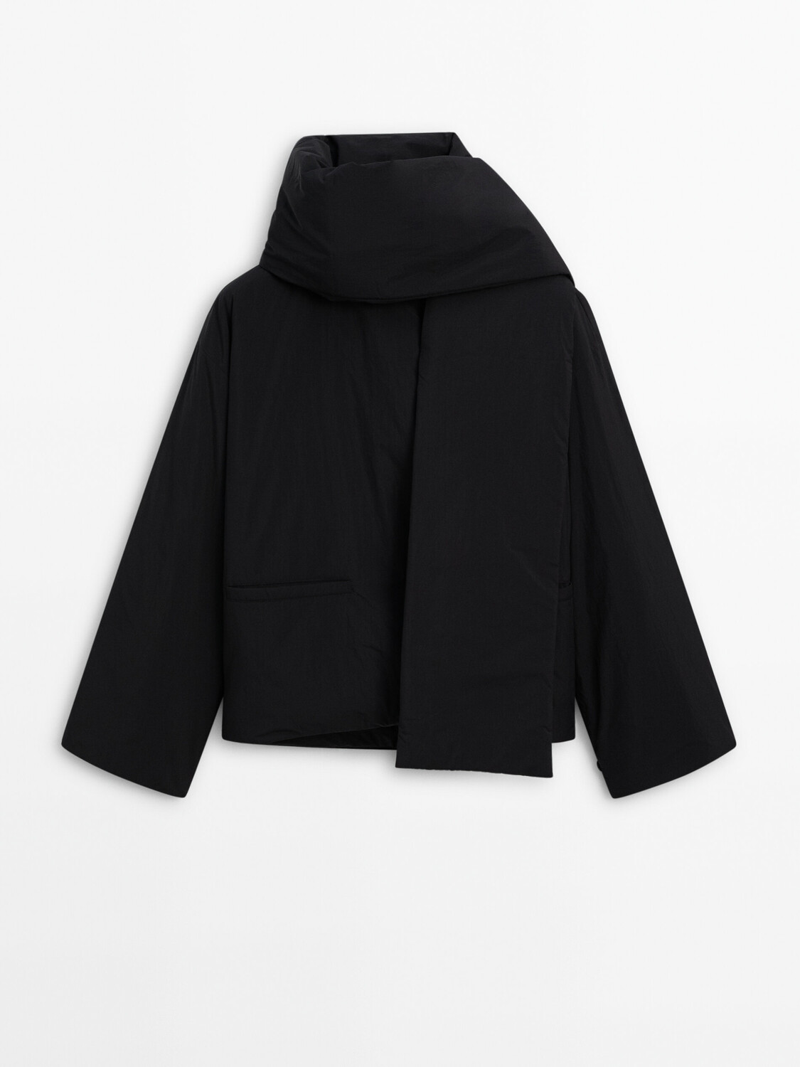

Пуховик на пуговицах с шарфом Massimo Dutti, черный