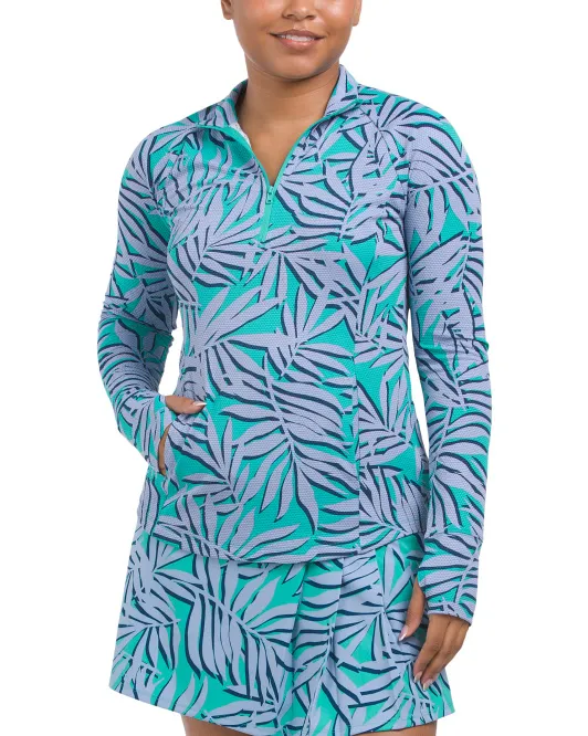 

Топ Upf 50 на молнии с рукавами реглан Tommy Bahama, цвет Palm
